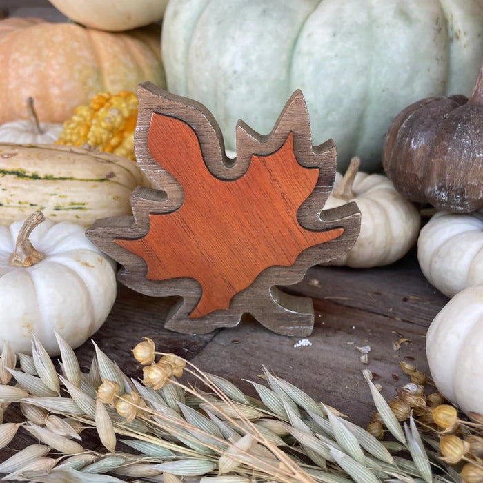 Orange/Natural Wood Leaf Cutout