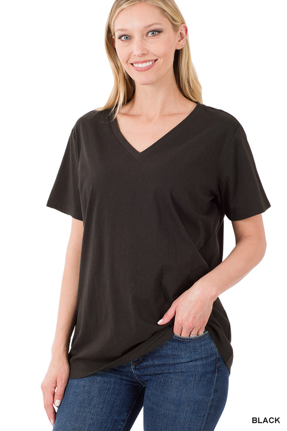 Cotton Boyfriend V-Neck Tee - Black