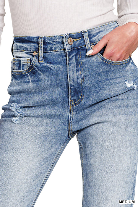 Zenana High Rise Straight Cropped Medium Denim Jeans