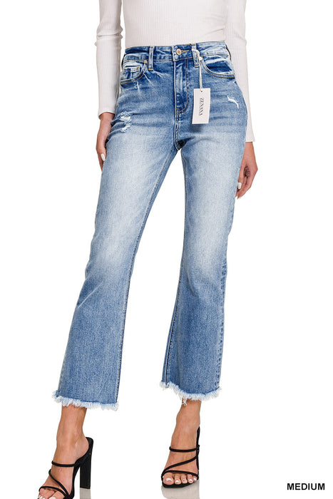 Zenana High Rise Straight Cropped Medium Denim Jeans