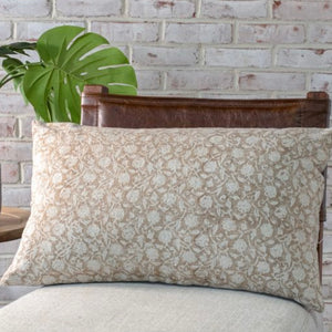 Tan Floral Pillow 14"x24"