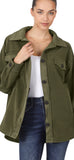 Dark Olive Oversized Fleece Shacket