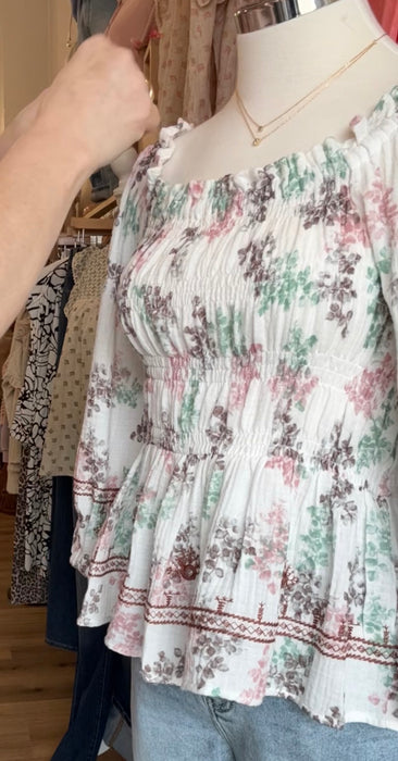 Floral Print Cotton Gauze Woven Top