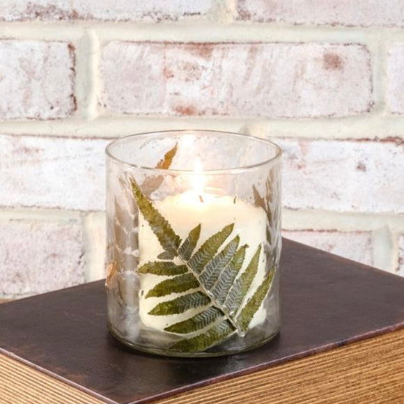 Leaf Print Glass Candle Holder