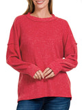 Red Brushed Ribbed Hacci Exposed Seam Sweater PLUS