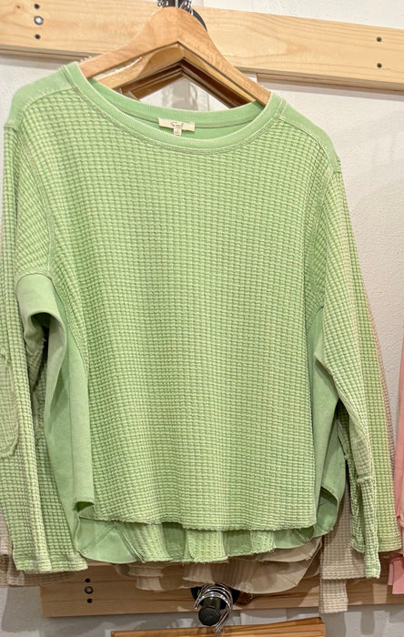 Key Lime Washed Thermal Waffle Knit Top