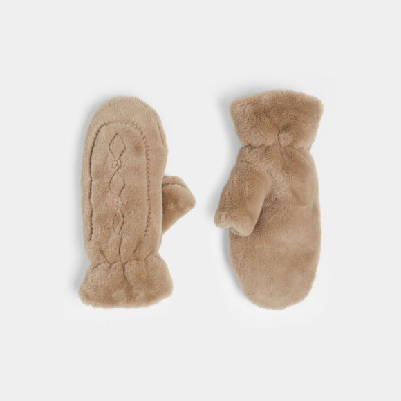 Tan Winter Plush Thumb Free Touchscreen Mittens