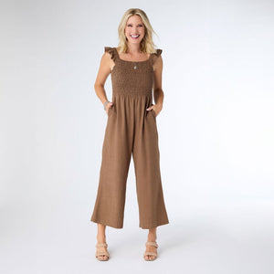 Kohde Wide Leg Smocked Jumpsuit - Cocoa