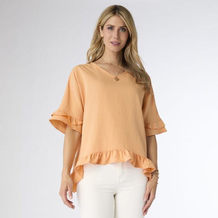 Tangerine Flowy Top with Ruffl