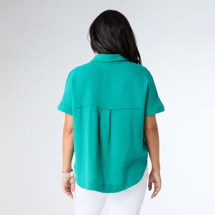 Button Down Gauze Top - Emerald Green