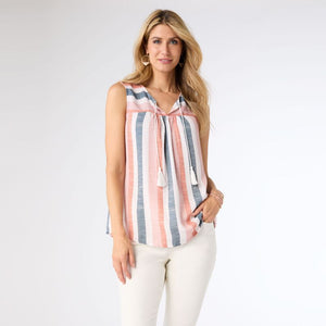 Simone Multi Stripe Top - Misty Rose/Denim