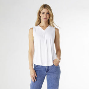 White Pleat Back V-Neck Top