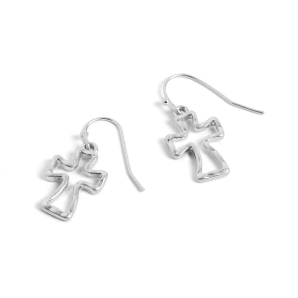 Hollow Cross Earrings - Silver