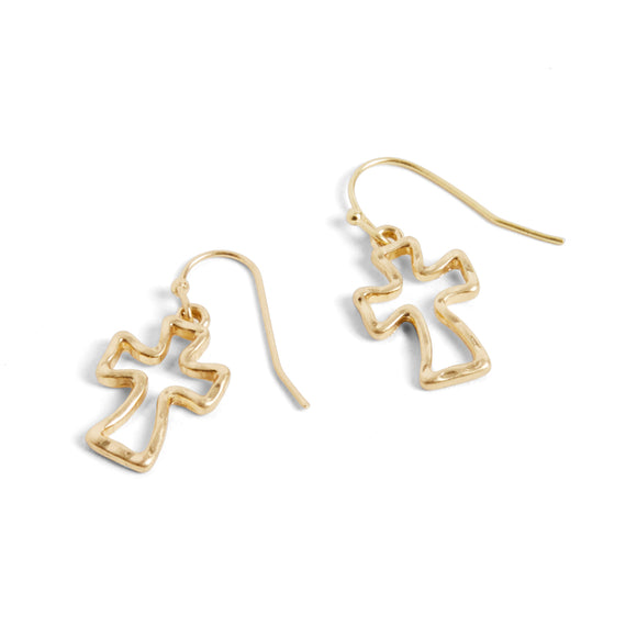 Hollow Cross Earrings - Gold