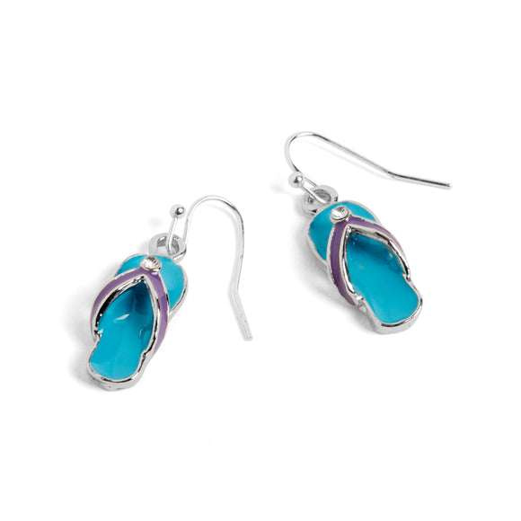 Turquoise/Purple Flip Flop Earrings-Silver