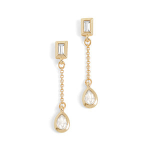 Baguette Stone Chain Drop Earrings - Gold