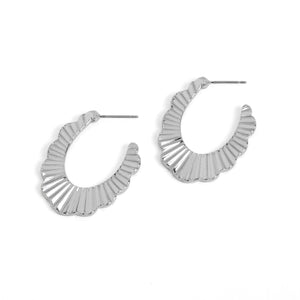 Ribbed Scallop Post Hoop Earring - Silver