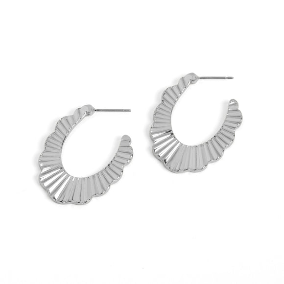 Ribbed Scallop Post Hoop Earring - Silver