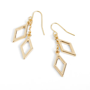 Double Diamond Chain Drop Earrings - Gold