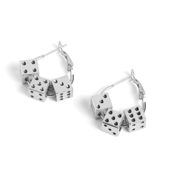 Lucky Dice Hoop Earrings - Silver (897)