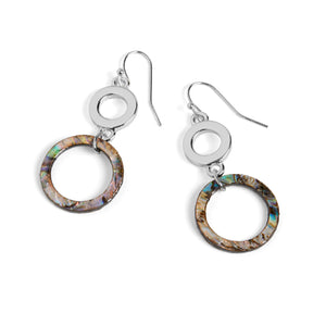 Abalone Double Circle Dangle Earrings - Silver