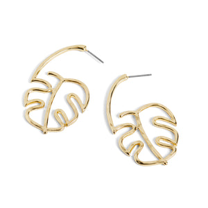 Monstera Leaf Post Hoop Earrings - Gold