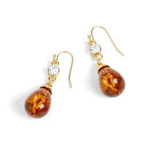 Clear Stone Teardrop Bead Dangle Earrings - Amber