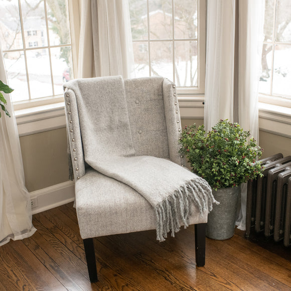 Gray Brushed Throw Blanket w/ Fringe