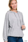 Heather Gray Brushed Hacci Melange Hoodie Sweater Top