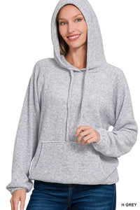 Heather Gray Brushed Hacci Melange Hoodie Sweater Top