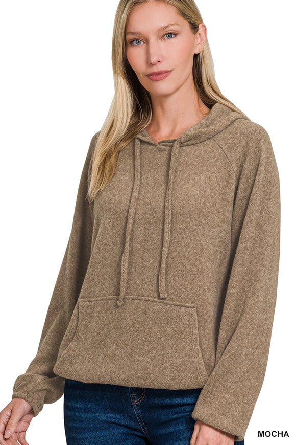 Mocha Brushed Hacci Melange Hoodie Sweater Top