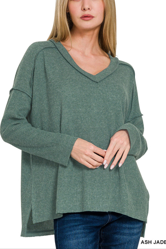 Ash Jade Brushed Ribbed Hacci Drop Shoulder Sweater