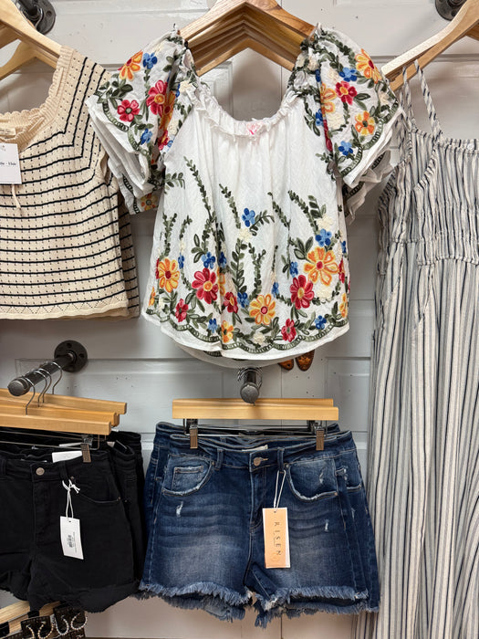 Floral Embroidered Baby Doll Blouse Top