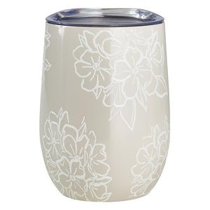 Gray & White Floral Insulated Wine Tumbler