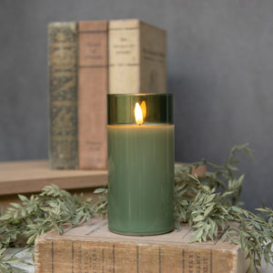 5" Green Glass 3D Flame Candle