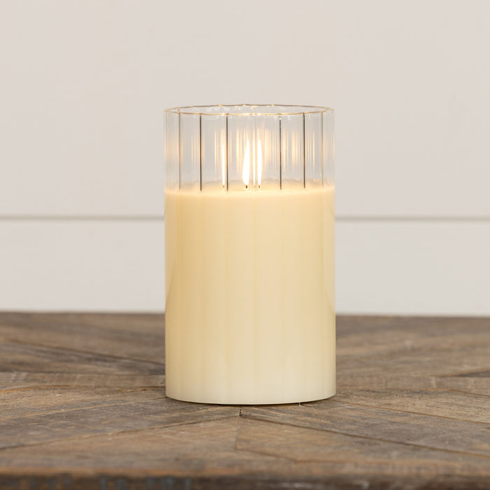 6" Cream Fluted Glass 3D Flame Candle