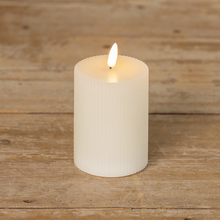 4" Cream Grooved 3D Flame Candle