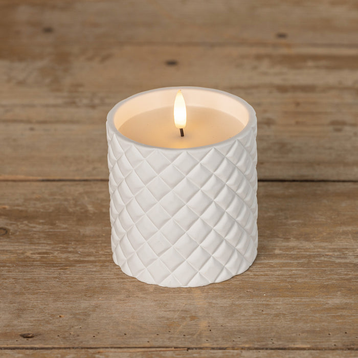 4" White Cement Grid 3D Flame Candle