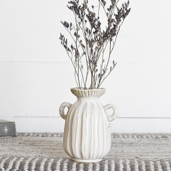 White Striped Handled Vase