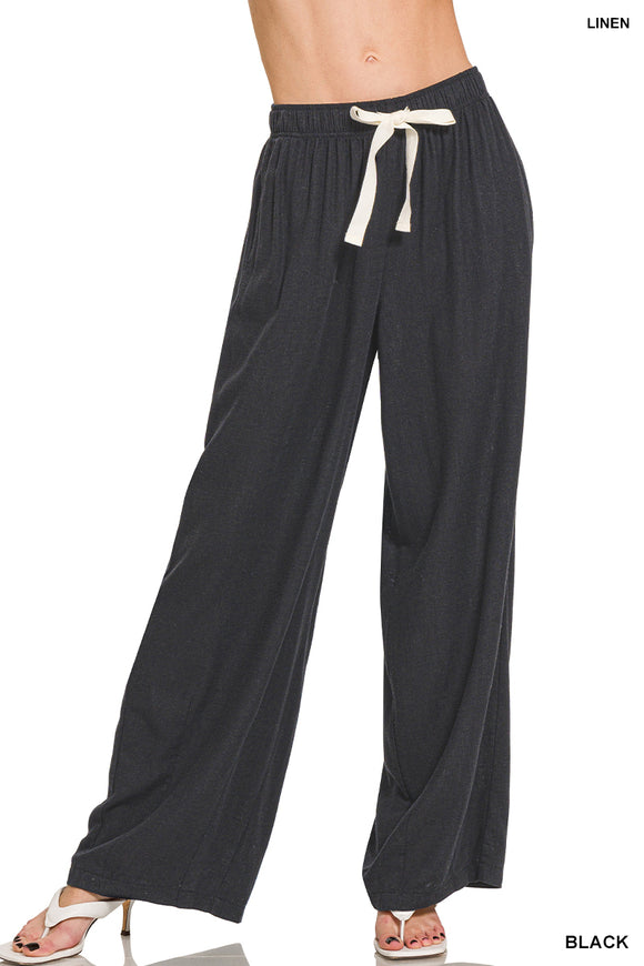 Black Linen Drawstring Pants