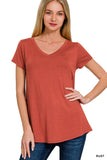 V-Neck Round Hem Top - Rust