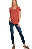 V-Neck Round Hem Top - Rust