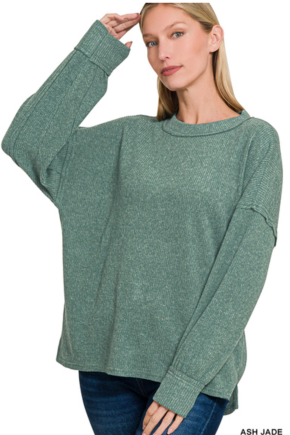 Ash Jade Brushed Ribbed Hacci Exposed Seam Sweater