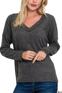 Black Brushed Lightweight Sweater Top