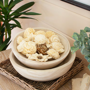 Round Hand-Carved Wooden Bowls