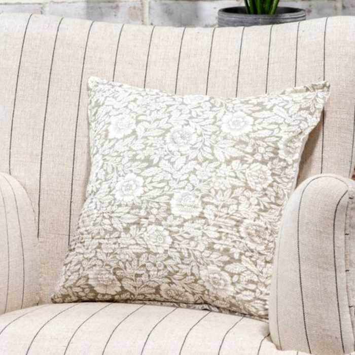 Beige Floral + Leaf Square Pillow