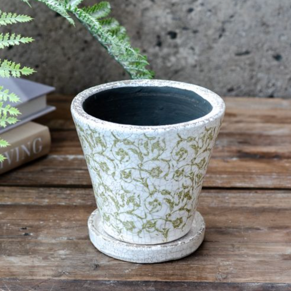 Green Antique Floral Planter