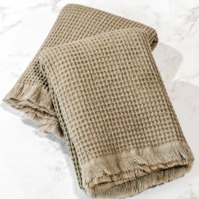 Sage Waffle Fringe Towel
