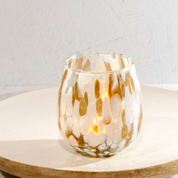 White/Gold Speckled Oval Jar 4"