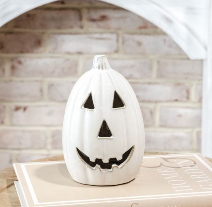 Tall White Ceramic Jack-o-Lantern